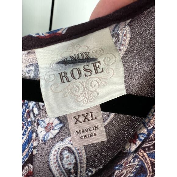 Knox Rose Dress 2XL Womens Mini Brown Long Sleeve Key Hole Back Paisley Print - Picture 2 of 9